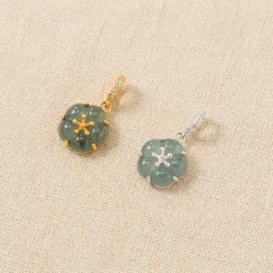925 Sterling Silver Jade Flower Pendant DIY Jewelry Making Bracelet Charm Handmade Cord Accessory Gold Silver Plated Rhinestone