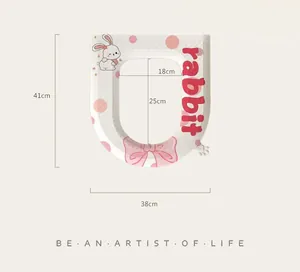 Dimension details for the waterproof EVA toilet seat cover featuring a cute rabbit design