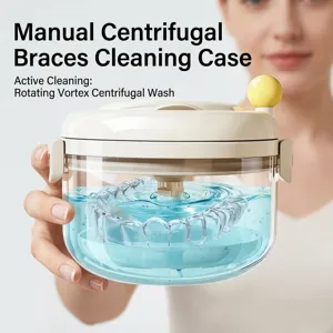 Manual Centrifugal Aligner Cleaning Box With Mirror Portable Orthodontic Retainer Storage Case Drainage Basket For Braces Dentures