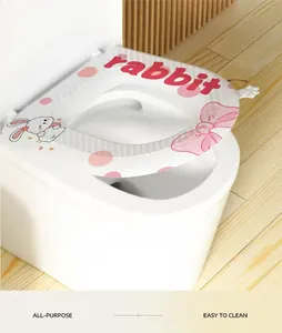Waterproof EVA toilet seat cover featuring rabbit pattern and convenient side handle