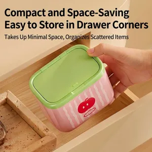 Compact mini pink and green storage box with fruit pattern for jewelry and small items
