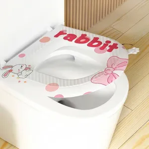 Waterproof EVA toilet seat cover with cute rabbit design and a portable side handle