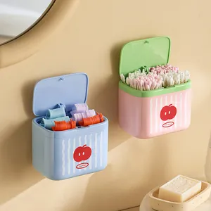 Cute wall-mounted cotton swab storage box with apple design for bathroom organization