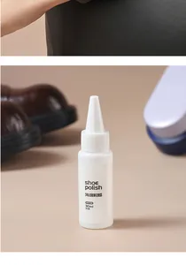 Detail view of 30ml portable liquid shoe polish bottle for leather care and cleaning