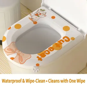 Universal waterproof EVA toilet seat cover with cute cat pattern and orange dots
