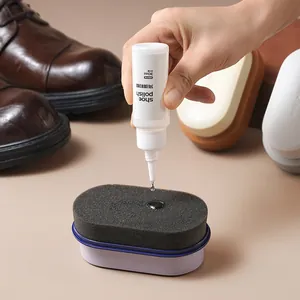 Portable colorless shoe polish kit with sponge applicator for leather shoe maintenance