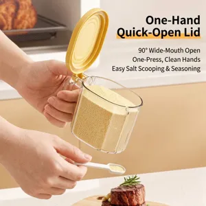 Large capacity kitchen seasoning jar with yellow flip-top lid and measuring spoon