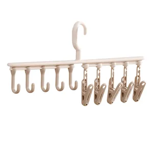 Durable multi-functional drying rack with 5 hooks and 5 clips for socks and laundry items