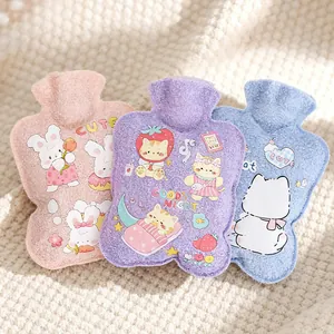 Three cute portable cartoon plush hot water bottles with soft covers for hand warming