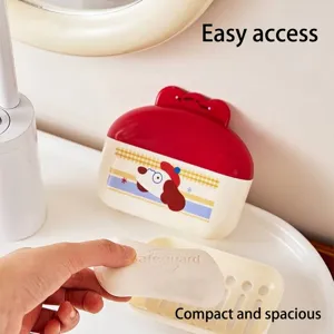 Portable Cartoon Puppy Soap Box With Lid For Travel Creative Drainage Soap Dish Detachable Sealed Bathroom Storage Case PP Material