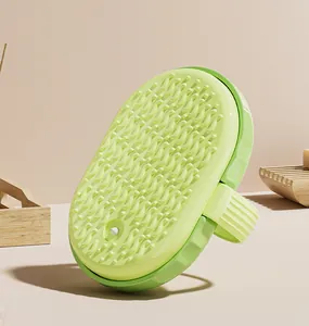 Detail view of the soft silicone bristles on a green liquid-dispensing bath brush