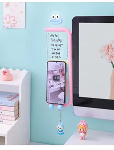 Rosa Computer-Monitor-Memoboard mit Handyhalter und Lineal für den Schreibtisch