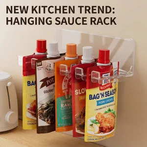 Kitchen Wall Mounted Spice Packet Organizer PET Punch Free Refrigerator Sauce Bag Storage Rack For Ketchup Salad Dressing