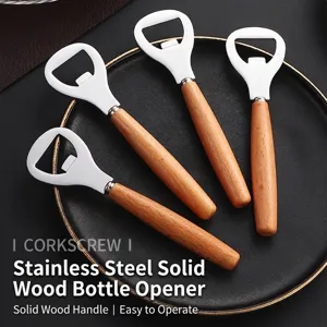 Manual Stainless Steel Beer Bottle Opener With Ergonomic Beech Wood Handle Handheld Soda Opener For Bar Kitchen Party Household Tool