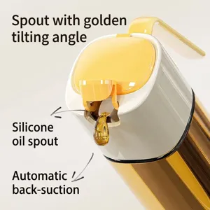 Kitchen glass oil dispenser with automatic flip lid and silicone drip-free spout for home