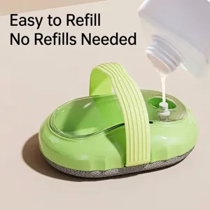 Green press-to-dispense bath brush with refillable liquid reservoir for body cleaning