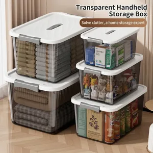 Stackable Transparent Plastic Storage Box With Lid And Handle Large Capacity Clothes Organizer Bin For Dormitory Car Home