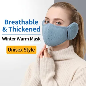 Unisex thick winter warm fleece face mask with integrated earmuffs for outdoor cycling
