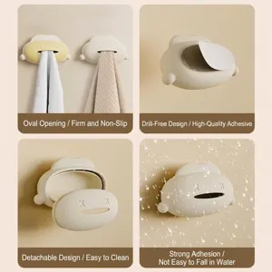 Creative cloud-shaped wall-mounted towel holder with punch-free self-adhesive design
