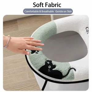 Weicher, plüschiger Toilettensitzbezug mit süßem Katzenmuster für das Badezimmer