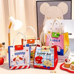 Bolsa de Almuerzo Aislada Portátil Dibujos Animados Lindos Gran Capacidad Portador de Alimentos Térmicos para Oficina Escuela Picnic Aire Libre Forro de Franela y Papel de Aluminio