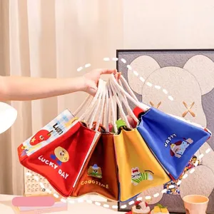 Juego de bolsas térmicas para almuerzo con dibujos animados y asas de cuerda resistentes
