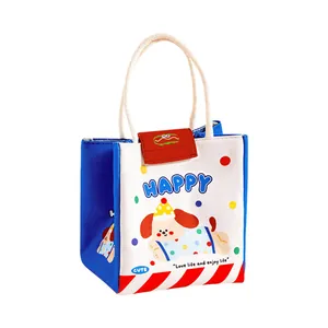 Bolsa de almuerzo portátil aislada con perro de dibujos animados y diseño azul