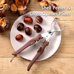 Manual Stainless Iron Chestnut Opener Nut Cracker Peeler Cross Opening Tool With Ergonomic Plastic Handle Brown Kitchen Gadget