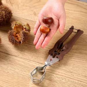 Stainless steel chestnut opener tool designed for peeling and shelling raw chestnuts.