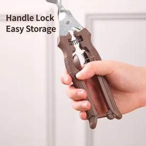 Professional handheld chestnut cutter tool with brown handle and storage lock buckle