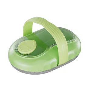 Green liquid dispensing bath brush with ergonomic handle and soft scrubber base