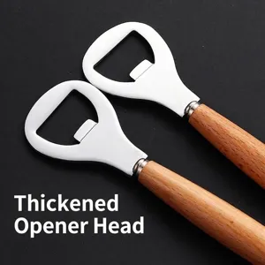 Durable stainless steel bottle opener with ergonomic wooden handle
