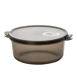 Large translucent dark grey circular food storage container with airtight lid for fridge