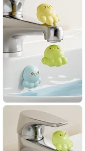 Close-up detail of cartoon octopus sink overflow hole plugs in various colors