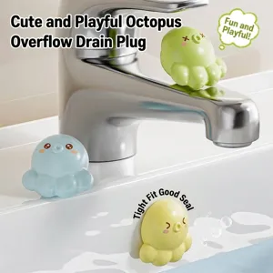 Cute Octopus Shape Sink Overflow Hole Plug Flexible TPR Bathroom Washbasin Sealing Cover Anti-Insect Anti-Odor Kitchen Basin Decor Accessory