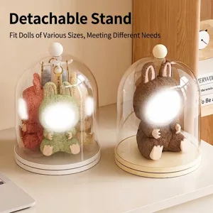 Rotating transparent dustproof dome display stand for blind box figures and plush dolls