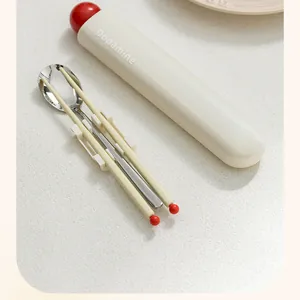 Detailed view of the dopamine portable cutlery set with stainless steel spoon and chopsticks
