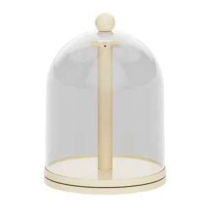 Minimalist cream-colored rotating figurine display stand with transparent dome cover.