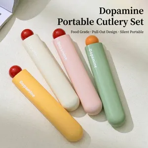 Portable Cutlery Set 304 Stainless Steel Spoon Chopsticks With Storage Case Dopamine Color Tableware Kit For Students Office Travel