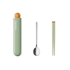 Portable dopamine color cutlery set with stainless steel spoon chopsticks and storage case