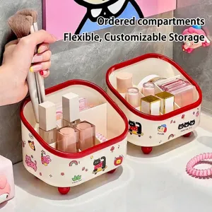 Lindo organizador de escritorio crema con 6 compartimentos y borde rojo vivo
