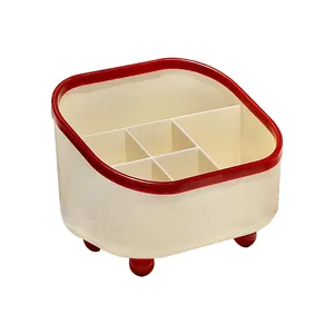 Organizador de escritorio de 6 compartimentos crema y rojo para oficina y hogar