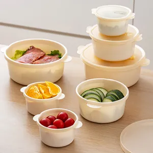 Food-grade round plastic food storage containers with lids for kitchen organization and fridge