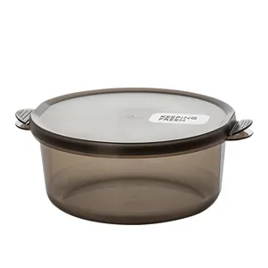 Round transparent grey food storage container with airtight lid for microwave and fridge