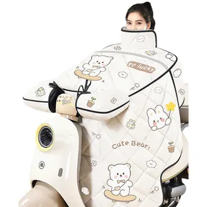 Tablier coupe-vent pour scooter électrique en polaire avec motifs ours et lapins