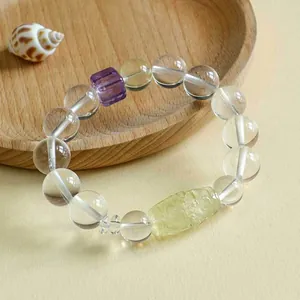 Elegantes Bergkristall-Armband mit Citrin-Dzi-Perle und violettem Kristallakzent