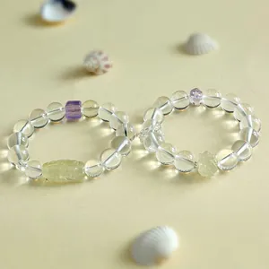Elegante Perlenarmbänder aus Citrin und Amethyst mit Lotus- und Dzi-Anhängern