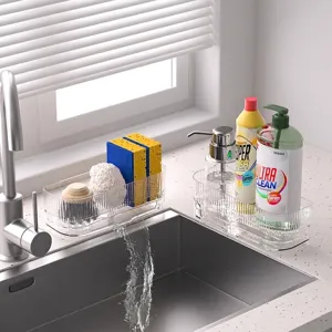 Transparent acrylic kitchen sink countertop organizer rack for sponges and soap bottles