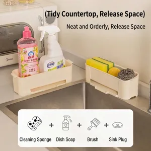Organisateur d'évier de cuisine blanc crème pour éponges et flacons de liquide vaisselle