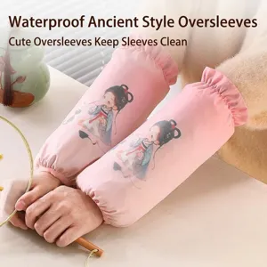 Manguitos Impermeables Estampados de Niña Estilo Chino Antiguo Protectores de Manga Larga para Mujeres Estudiantes Oficina Hogar